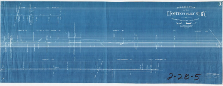 Connecticut Valley Street Railway - Mileage plan  - Northampton Had;ey  Amherst Northampton Hadley 2-28-5 - Map Reprint