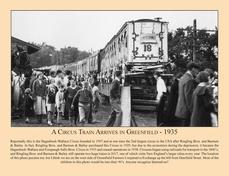 A Circus Train Arrives in Greenfield - 1935 - September 2017 Railroad Calendar Picture