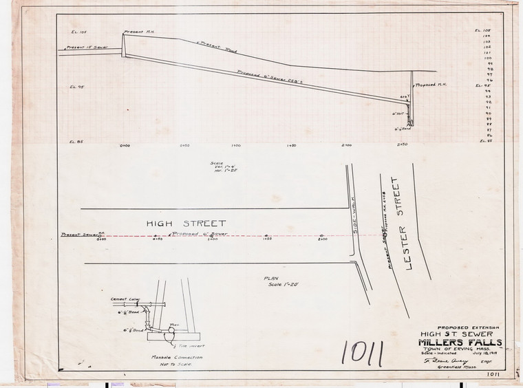 Sewer High St. Millers Falls Erving 1011 - Map Reprint