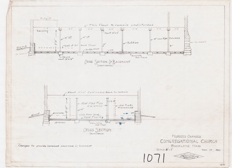 Congregational Church - Plan for Alterations Buckland 1071 - Map Reprint