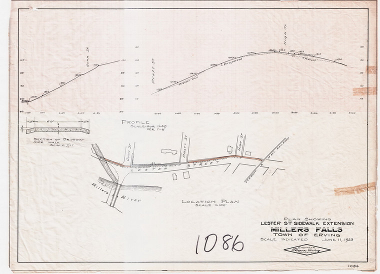 Erving Sidewalk Lester St (Millers) Erving 1086 - Map Reprint