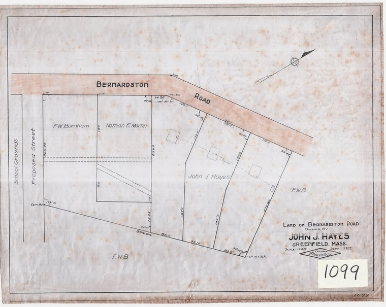 John J. Hayes Land on Bernardston Road Greenfield 1099 - Map Reprint