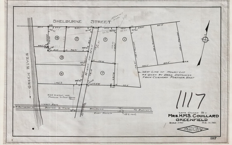 Mrs. H.M.S. Couillard    Lots Shelburne St. Greenfield 1117 - Map Reprint