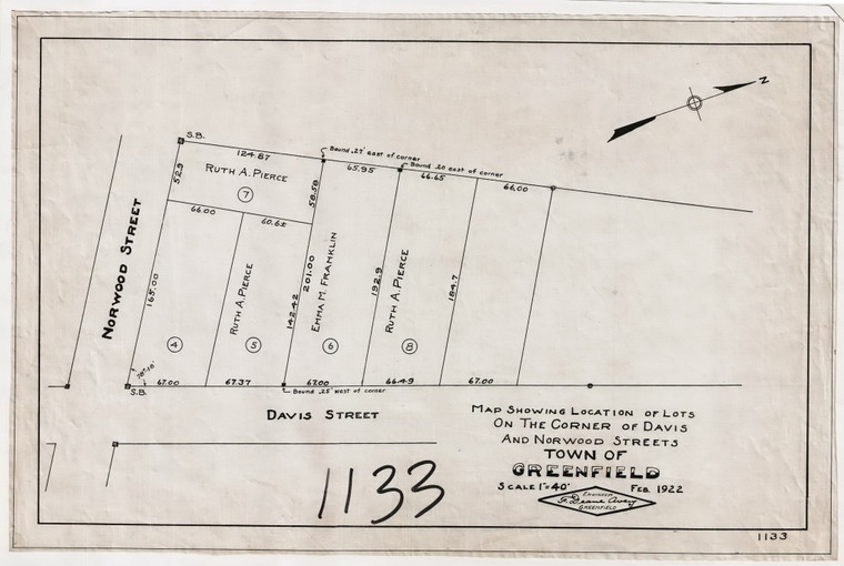 Mrs. Ruth A. Pierce    Lots Cor. Davis & Norwood Greenfield 1133 - Map Reprint