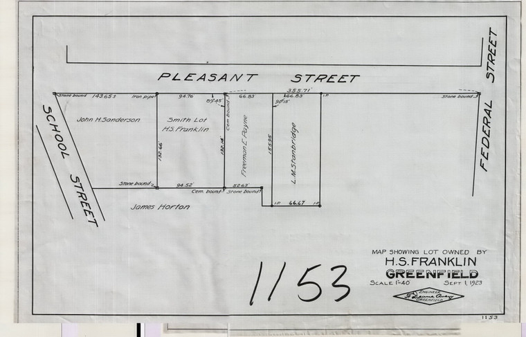 H.S. Franklin    Pleasant St Lot Greenfield 1153 - Map Reprint