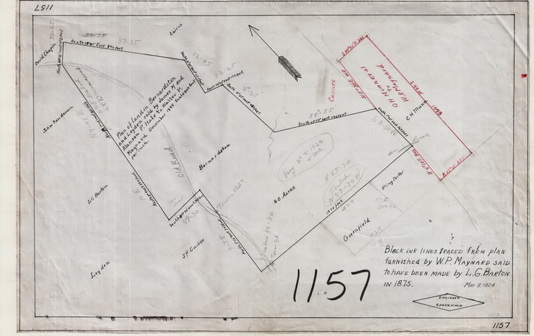 W.P. Maynard from J.M.& A.P. Hale On Line Betw, Bernardston, leyden, & Greenfield, Old Plan by L.C. Barton Bernardston 1157 - Map Reprint