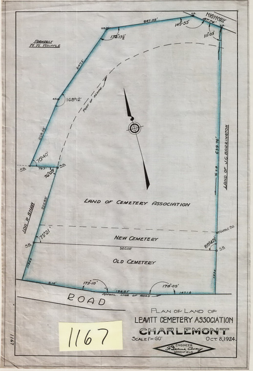 Leavitt Cemetery  Map of Land Charlemont 1167 - Map Reprint