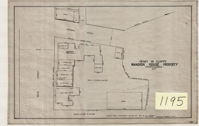 Mansion Ho. Property    Henry W. Clapp's    copied from Lithog. Owned by R.C. & E.L. Adams Greenfield 1195 - Map Reprint