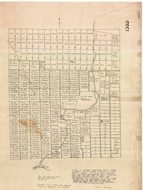 Copy of Proprietors Map Fr. Reg. of Deeds Boston Township No. 2 Colrain 1222 - Map Reprint