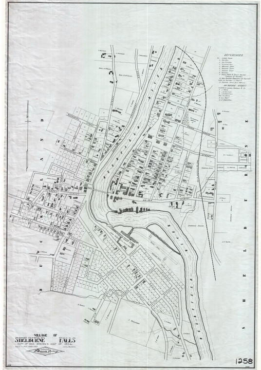 Map - Village of Shelburne in 1856- Tracing in 1926 -  George Stevens Buckland 1258 - Map Reprint