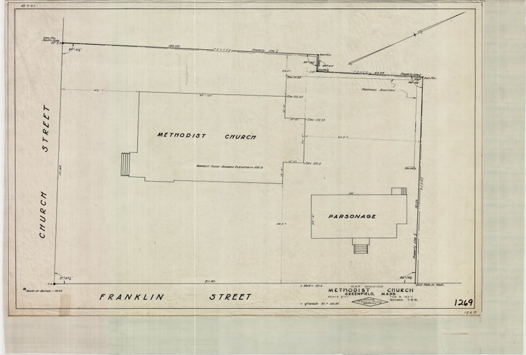 Methodist Church Lot - Cor Franklin & Church Greenfield 1269 - Map Reprint
