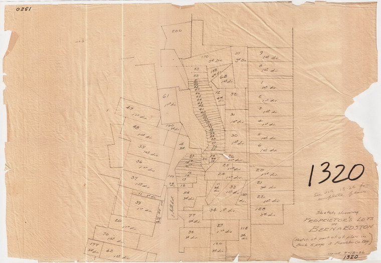 Proprietors Lots Bernardston - Copied 9-18-1926 from Bk 5-3 Fr. Co. Reg. of Deeds Bernardston 1320 - Map Reprint