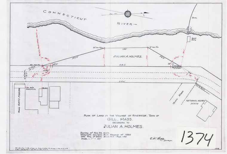 Julian A. Holmes - Land in Riverside near Dam Gill 1374 - Map Reprint