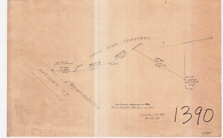 Line of Green River Cemetery Greenfield 1390 - Map Reprint