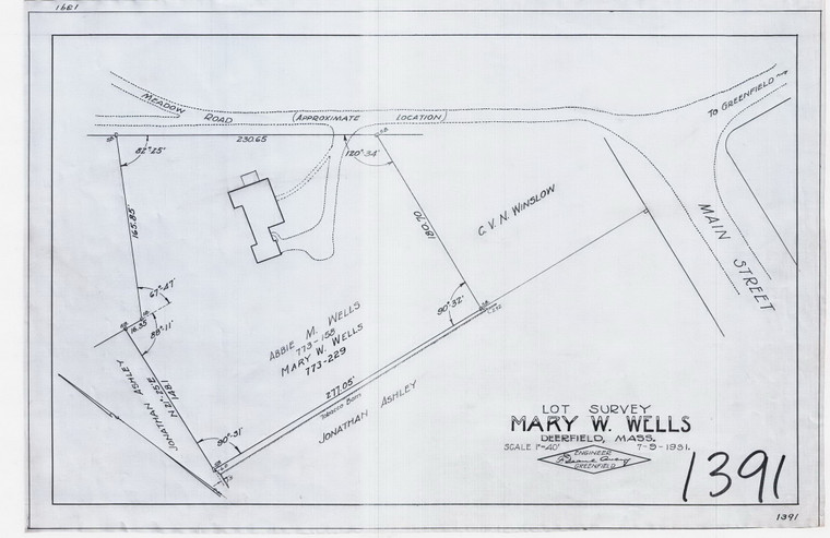 Mary W. Wells - Lot Survey - Main Street - Deerfield Deerfield 1391 - Map Reprint