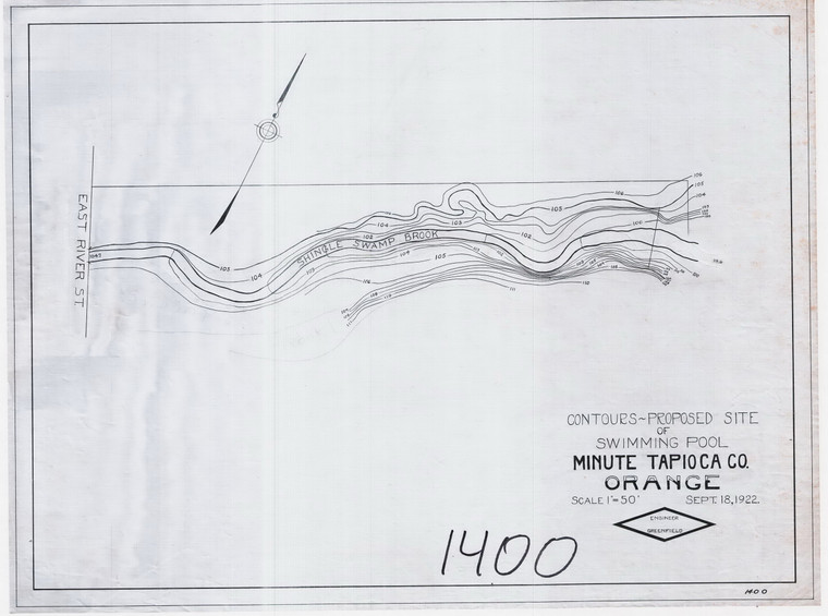 Minute Tapioca Co Contours proposed site of Swimming Pool  Orange 1400 - Map Reprint