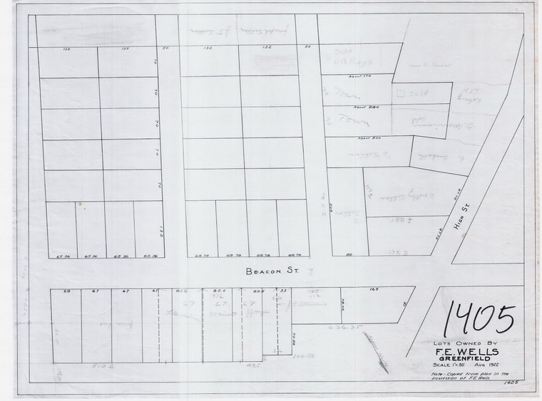 Lots Owned by F.E. Wells (Copy of Well's Plan) Greenfield 1405 - Map Reprint