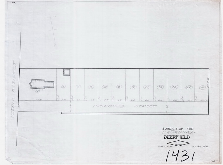 W.A. Davenport - Subdivision - Old Deerfield Deerfield 1431 - Map Reprint