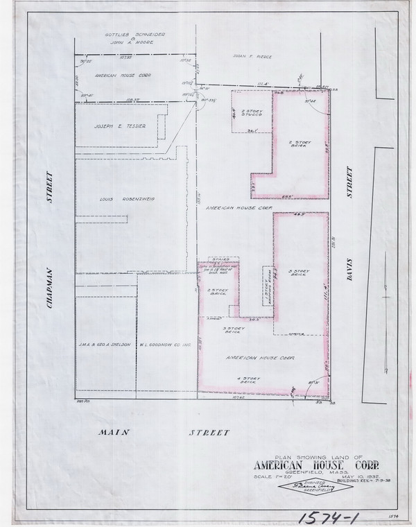 American H. Corp. Lot Davis, Main & Chapman Sts. Greenfield 1574 - Map Reprint