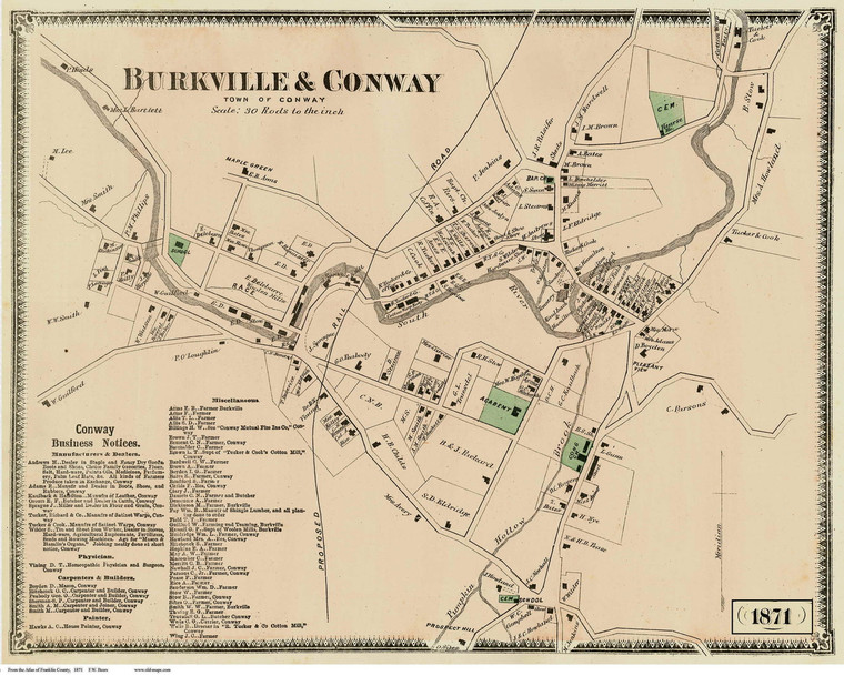 Conway 1871 - Old Village Map - Burkville & Conway