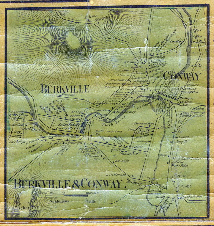 Conway 1858 - Old Village Map - Burkville & Conway