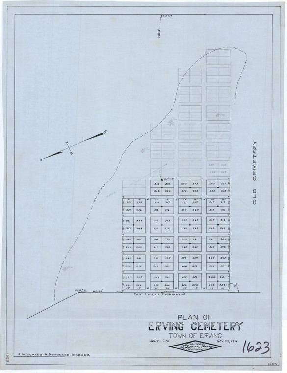 Erving Cemetery - Mountain Road - Town of Erving Erving 1623 - Map Reprint