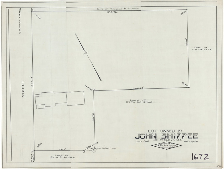 John Shippee - House Lot - on RD to Baptist Corner Ashfield 1672 - Map Reprint