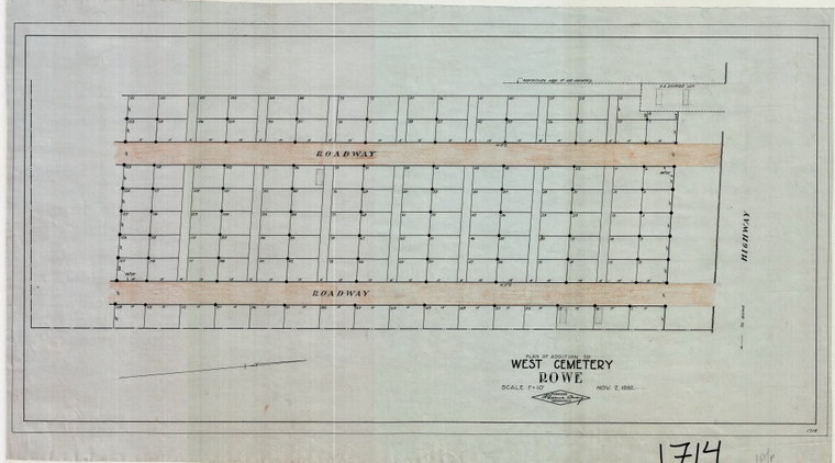 West Cemetery - Plan of Addition with lot layout Rowe 1714 - Map Reprint