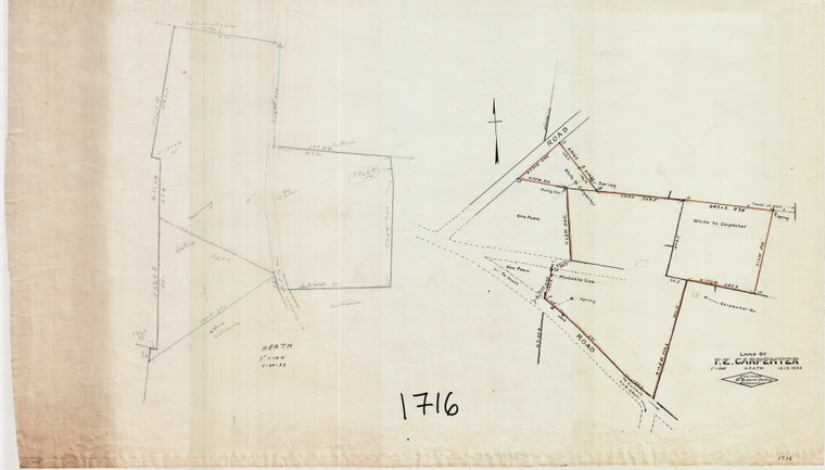 F.E. Carpenter Lot Survey 2 diff lots Heath 1716 - Map Reprint