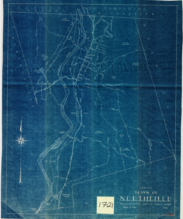 Town Road Map Northfield 1721 - Map Reprint