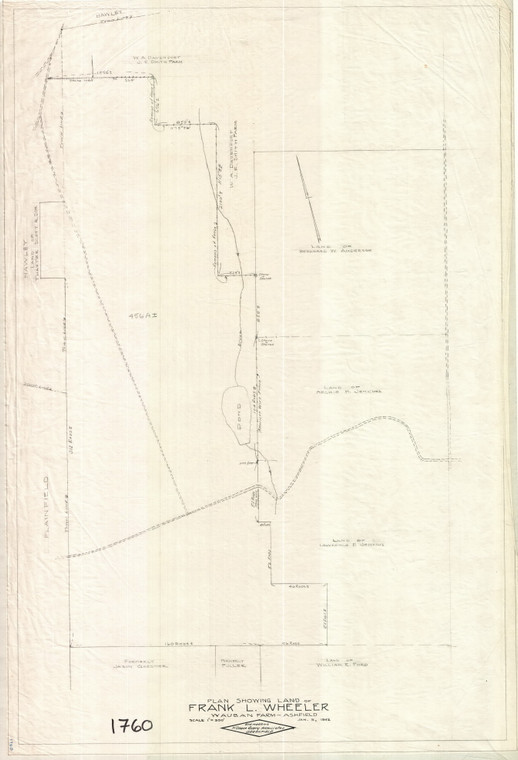 Frank L. Wheeler - 456A - Made from Deeds + Few Meas. Ashfield 1760 - Map Reprint