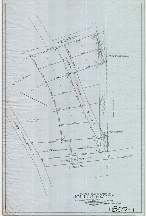 John J. Hayes, E. of Bern. Rd    (Lake View Drive) Greenfield 1800 - Map Reprint