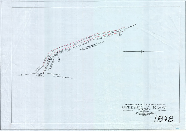 Greenfield Road (proposed relocation of, part of)-  LO  short section Montague 1828 - Map Reprint