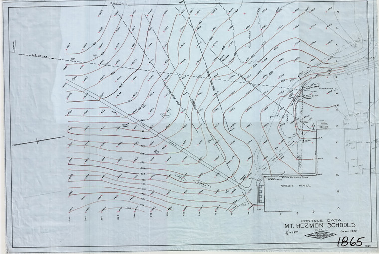 Mt. Hermon Schools    (Contour Data) at West Hall Gill 1865 - Map Reprint