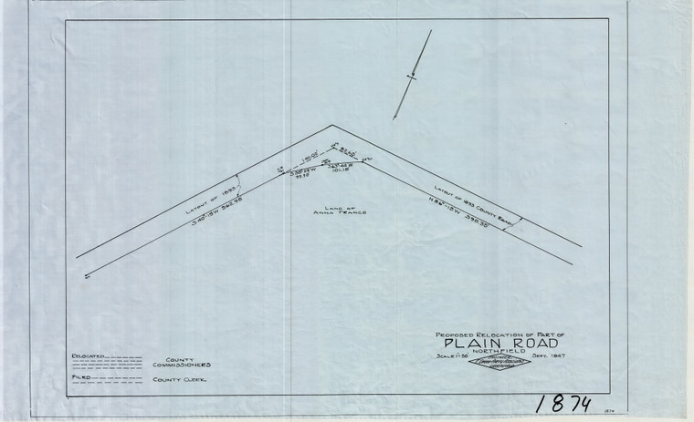 Plain Rd.    proposed relocation of part of Northfield 1874 - Map Reprint