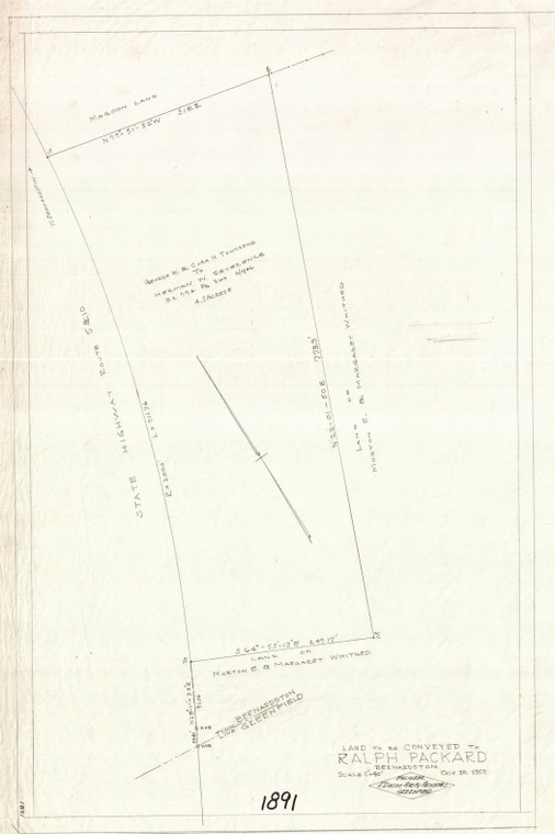 Ralph Packard at Gfld Town Line Bernardston 1891 - Map Reprint