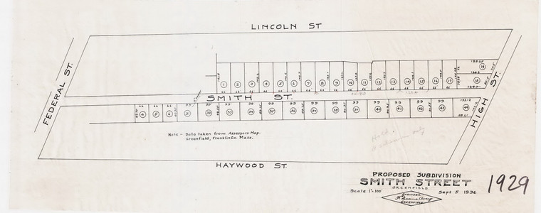 Smith Street - Proposed Subdivision Greenfield 1929 - Map Reprint
