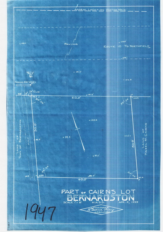 N.E.T+T Co. - Part of Cairns Lot - So. Side Church St. Bernardston 1947 - Map Reprint