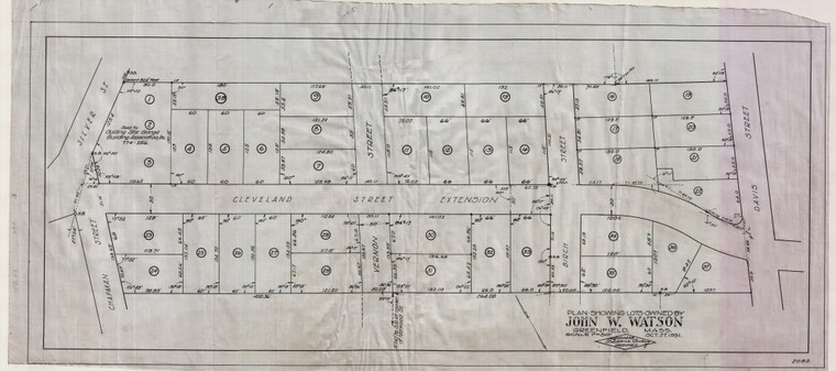 J.W. Watson    Sub-Div. Cleveland St. Betw. Davis + Chapman Greenfield 2082 - Map Reprint