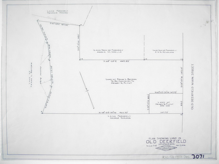 Henry N. Flynt - Land of Frank Boyden  - Main St (North end) Deerfield 3071 - Map Reprint