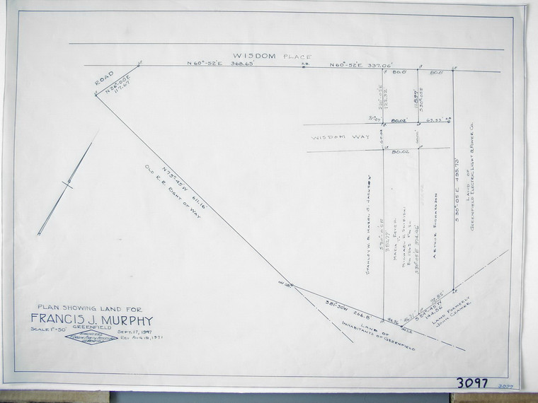 Francis Murphy - So. Side Wisdom Way (Part Murphy Farm) Greenfield 3097 - Map Reprint