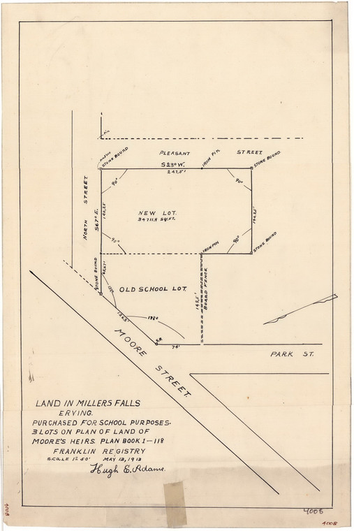 School Lot - Pleasant - North + Moore Sts Erving 4008 - Map Reprint