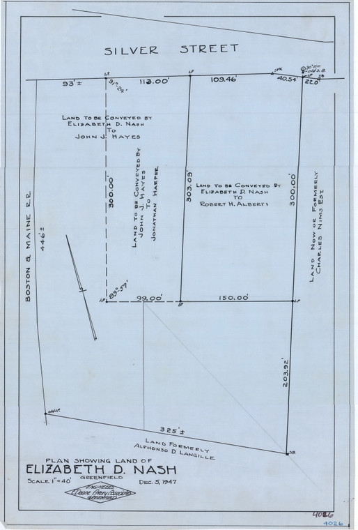 John J. Hayes - Subdivide Nash Lot s. side Silver St Greenfield 4026 - Map Reprint