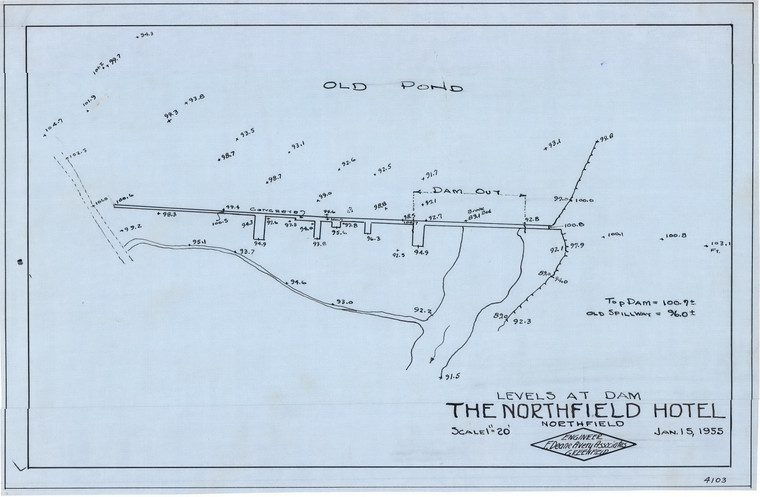 Northfield Hotel    Levels at Dam  (Dam Out) Northfield 4103 - Map Reprint