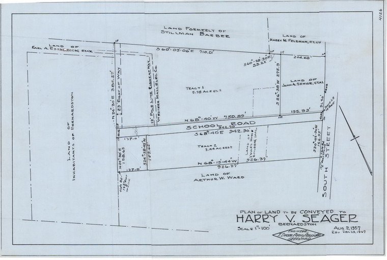 Harry V. Seager Bernardston 4126 - Map Reprint