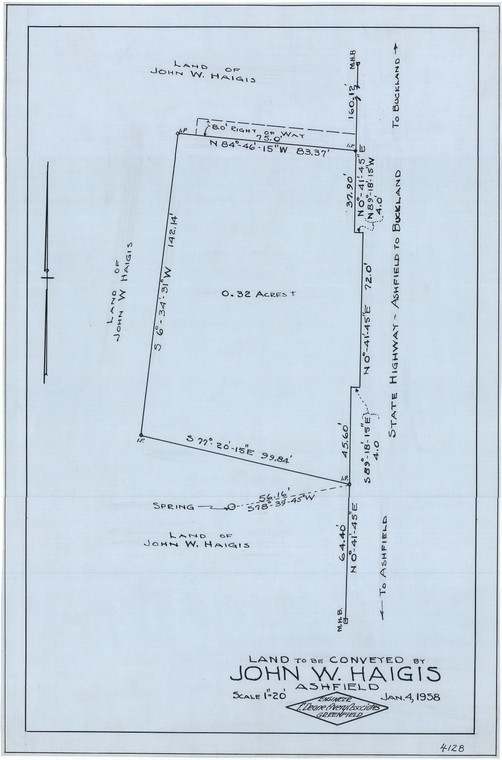 John W. Haigis  0.32ac Ashfield 4128 - Map Reprint