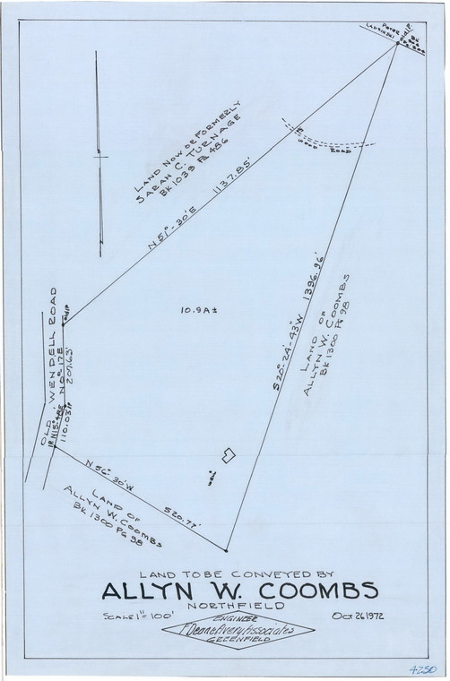 Allyn W. Coombs    Old Wendell Rd Northfield 4250 - Map Reprint