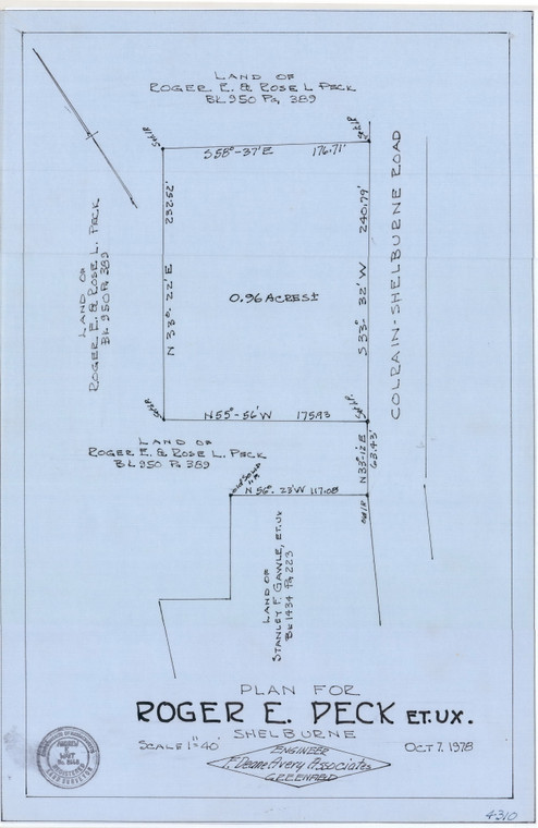 Roger E Peck, Et. Ux    Colrain - Shelburne Rd Shelburne 4310 - Map Reprint