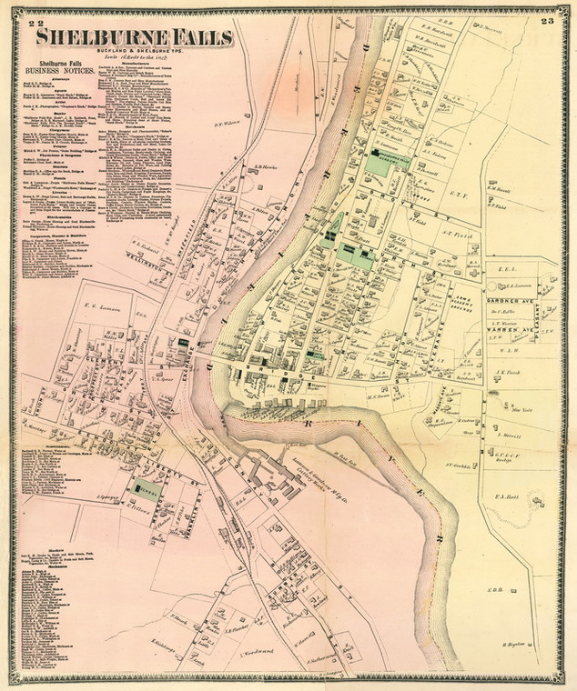 Shelburne Falls 1871 - Old Town Map Reprint