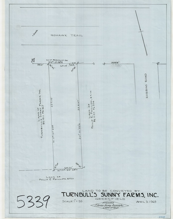 Turnbull's Sunny Farm - Lot To Be Sold - Mohawk Trail  60.1 fr Greenfield 5339 - Map Reprint